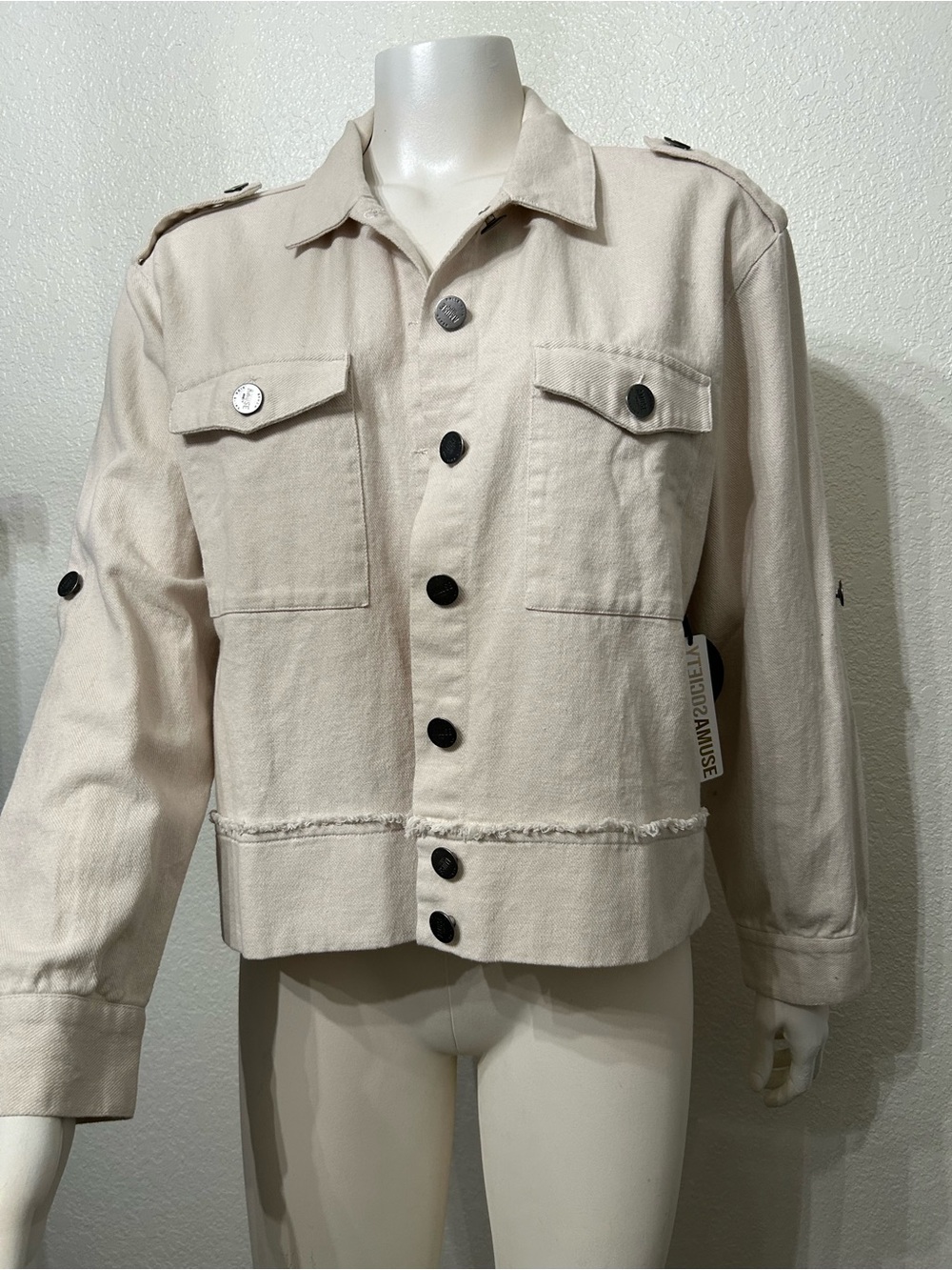 Amuse Society Cream Military-Inspired Button Front Jacket